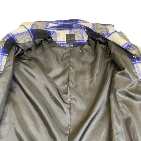 Forever 21 Sz M Longline Textured Plaid Coat Retro Duster Peacoat Relaxed Fit - Picture 11 of 16